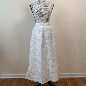 aliceblue White Floral Lace A-Line Maxi Skirt XL Elastic Waist